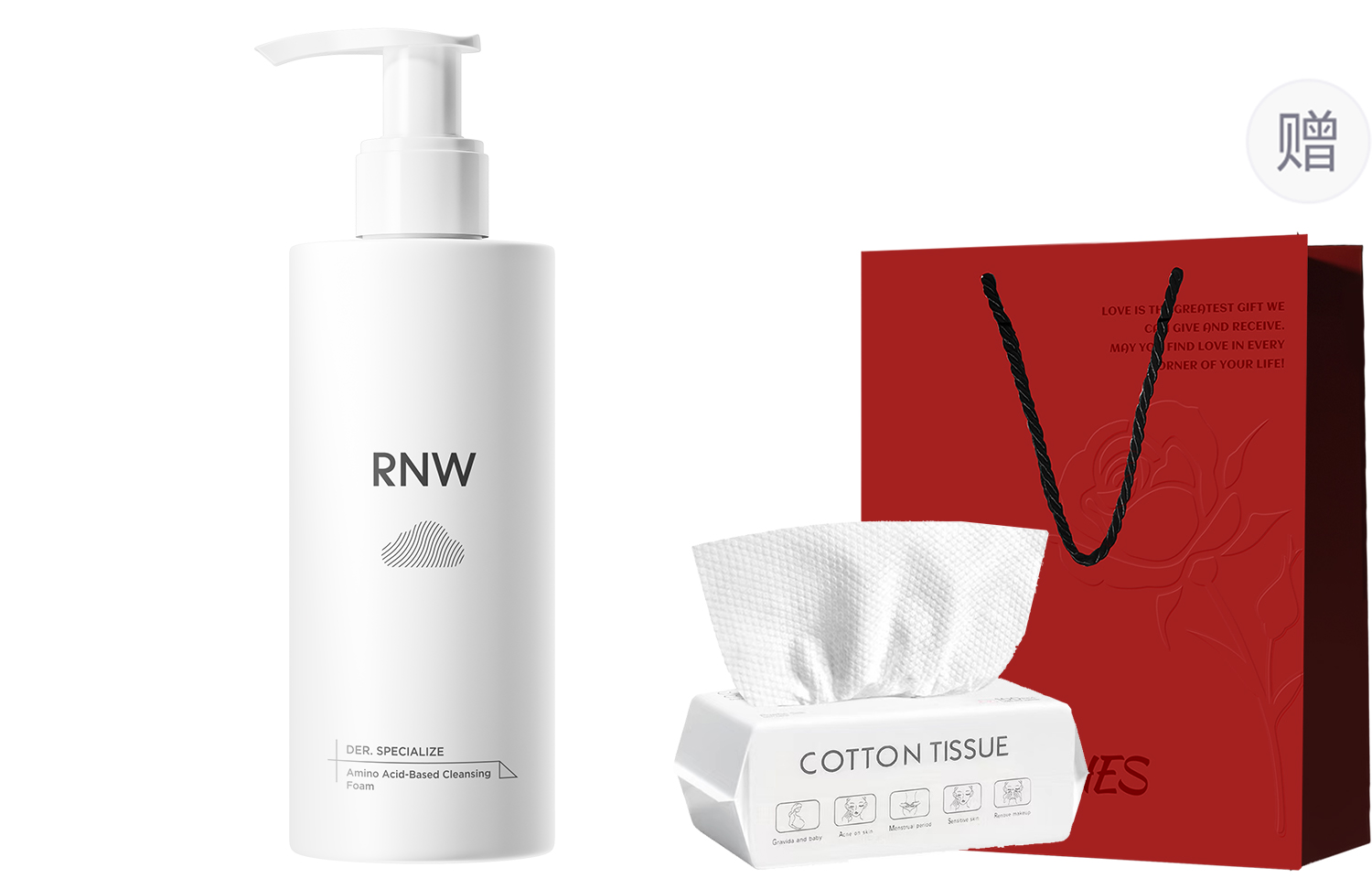 

Пенка для умывания с аминокислотами глубокое и нежное очищение увлажняющая пенка для снятия макияжа 200г/200г*2/200г*3 RNW, Amino Acid Facial Cleanser 200g with Free Face Towel+красный розовый Shopping Bag