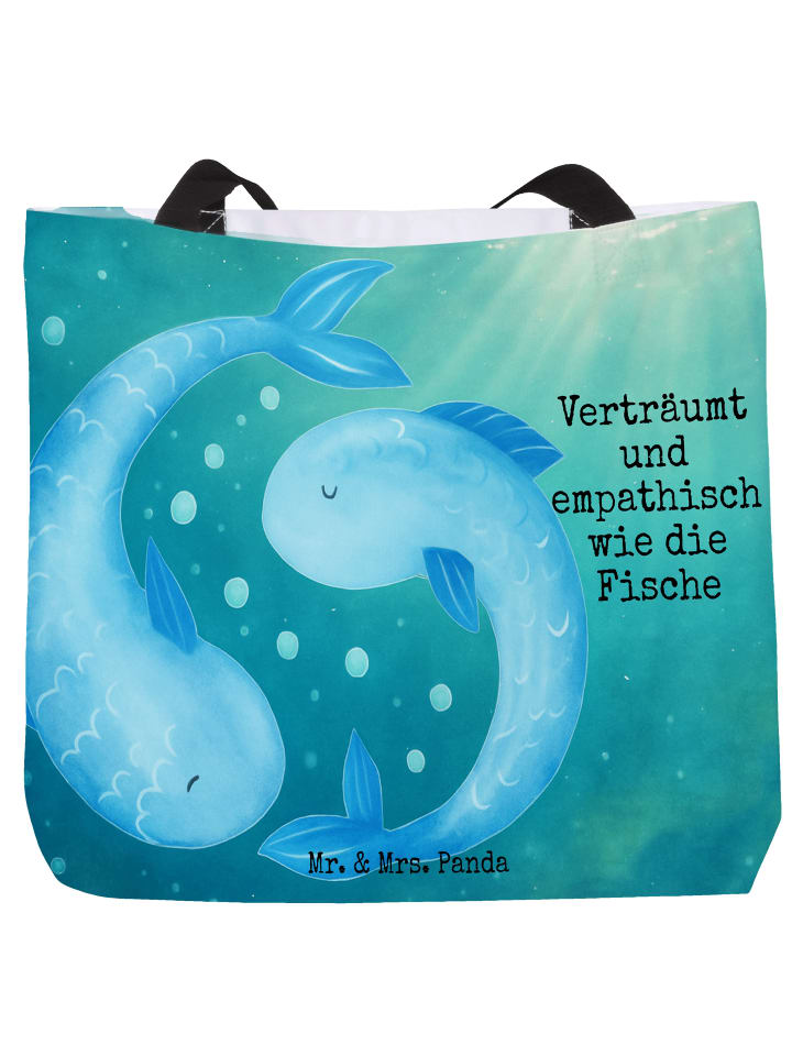 

Сумка-шоппер с рисунком знака зодиака Рыбы и надписью белого цвета Mr. & Mrs. Panda