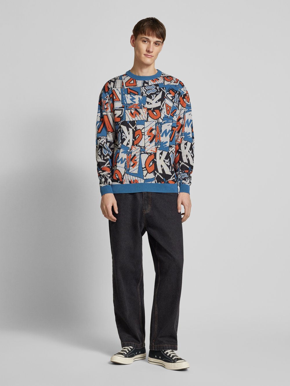 

Вязаный свитер прямого кроя с узорчатой ​​вышивкой, модель «Kickback» SANTA CRUZ, синий