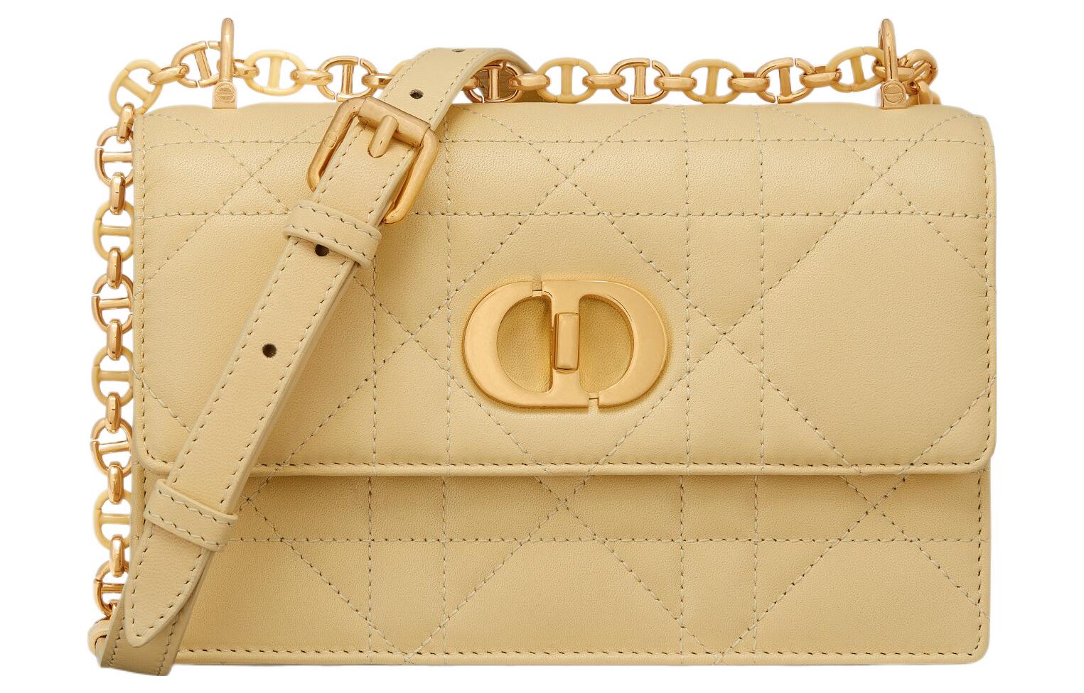 

Caro Кожаная Маленькая Квадратная Сумка, Сумка Через Плечо, Женская Светло-Желтая DIOR