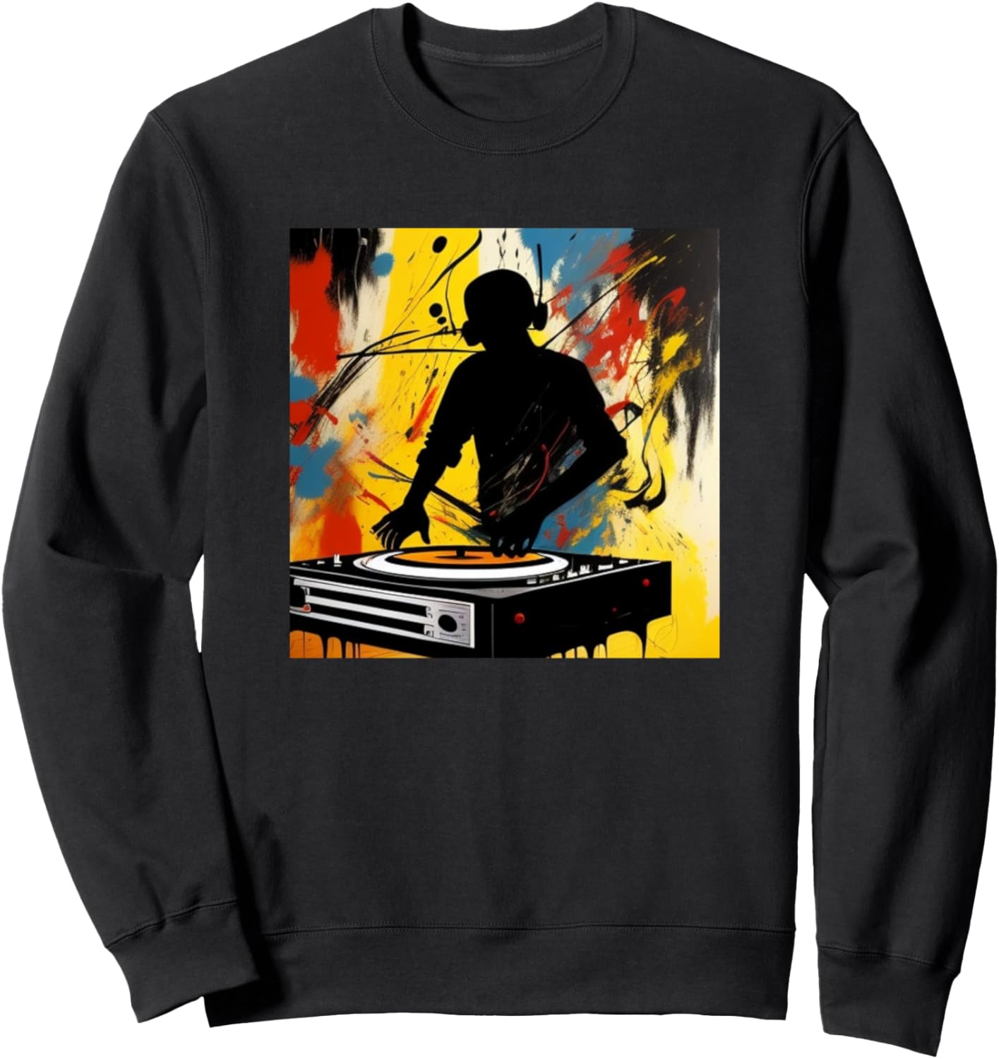 

Яркая толстовка с силуэтом диджея Ди Джоки и проигрывателем виниловых пластинок Dj Turntable - Discjockey Men Women Kids Boys Gift, черный