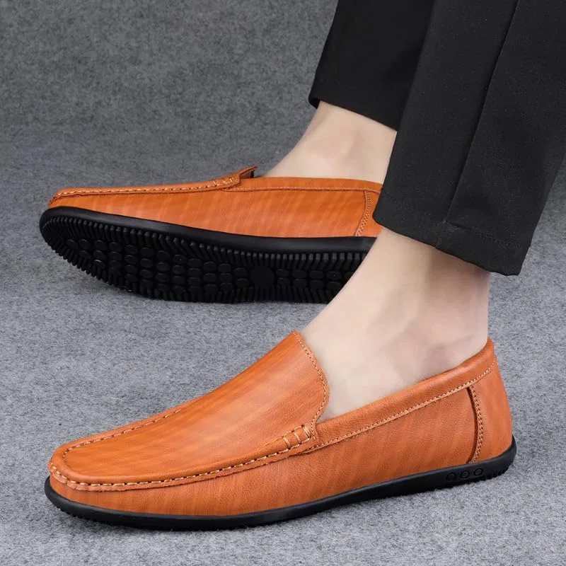 Лоферы кожаные, безымянный бренд, модель Men's Loafers Shoes, коричнево-желтый SayfuR — фото 2