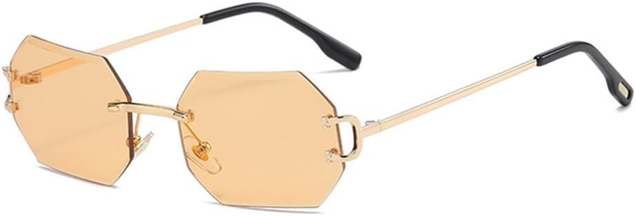 

Женские солнцезащитные очки без оправы, восьмиугольные, с защитой от УФ-излучения UV400, без оправы, золотистые металлические прямоугольные очки для мужчин generic, Gold With Yellow