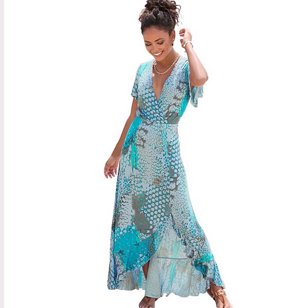 

Женское платье макси с разрезом и принтом Lascana, Blue Multicolor