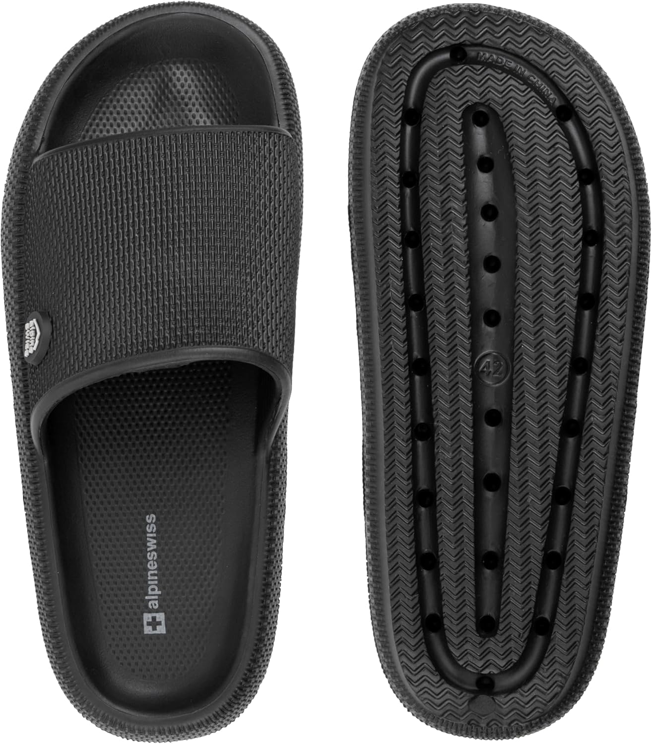 Мужские тапочки Alpine Swiss Omar Mens с подушкой, ультракомфортные, как облако, водонепроницаемые, легкие сандалии, быстросохнущие, нескользящие для душа, черный — фото 4