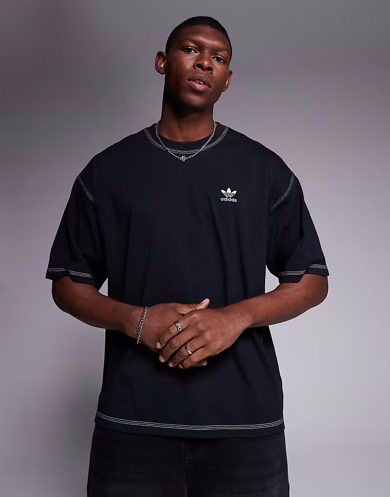 

Футболка Trefoil Essentials черного цвета с контрастной строчкой Adidas Originals, Черный, Футболка Trefoil Essentials черного цвета с контрастной строчкой Adidas Originals