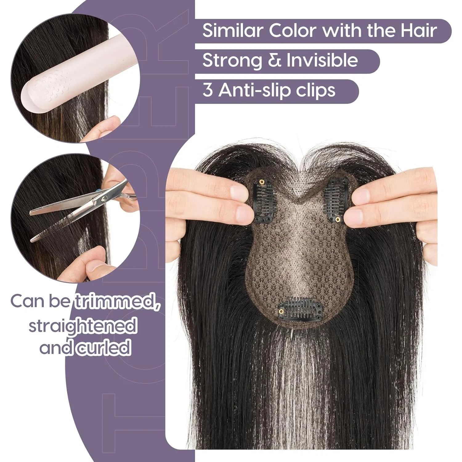 Женский шиньон S-noilite из 100% натуральных волос Remy на заколках, 21 г S-Noilite, #1B Natural Black (Side Pony) — фото 4