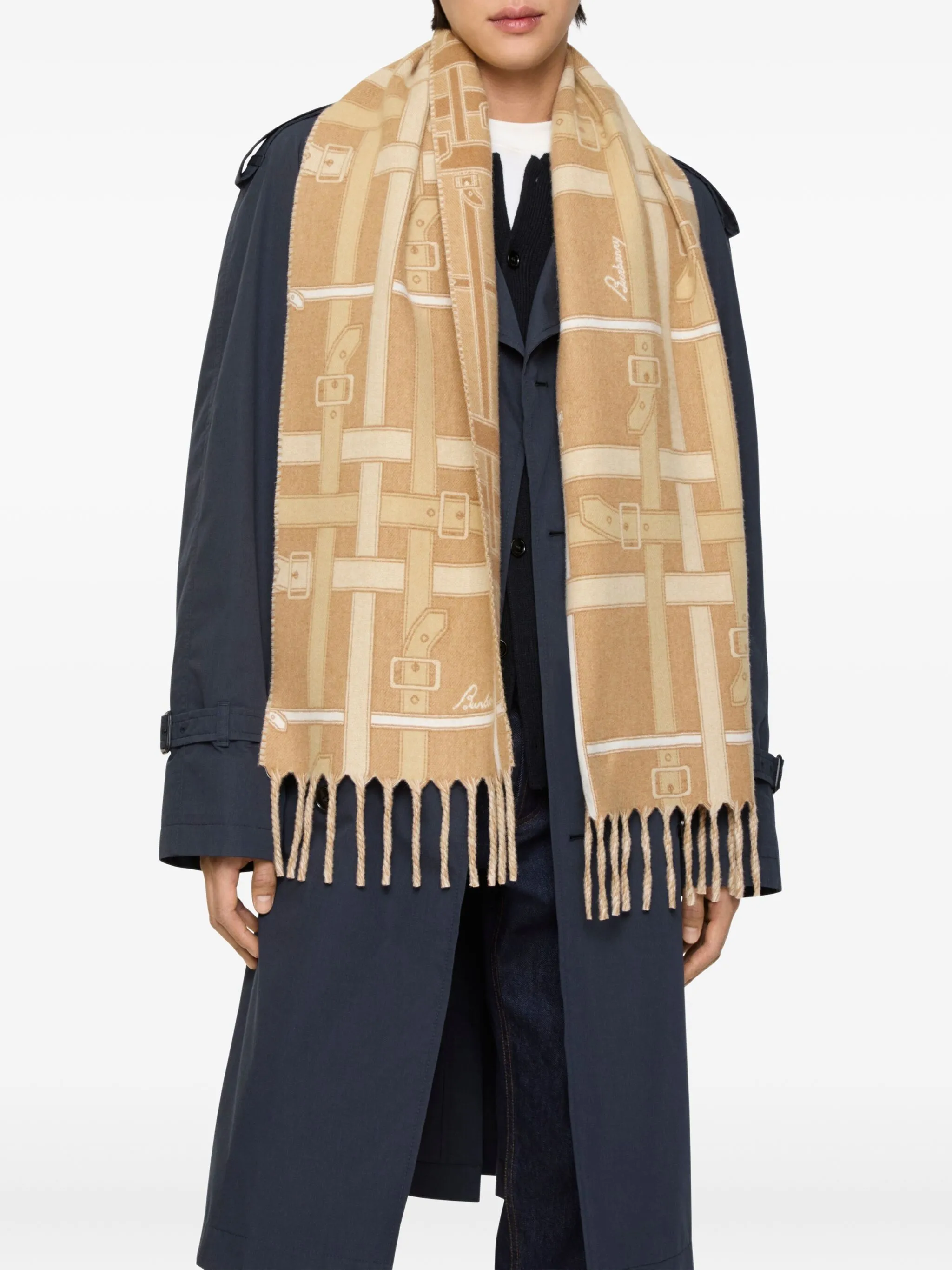 Кашемировый шарф Belt Check Burberry, бежевый — фото 3