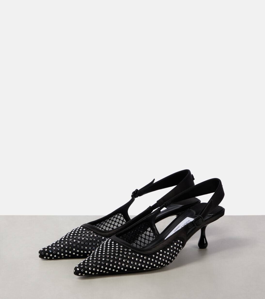 Туфли-лодочки Amel 50 из сетки и атласа с декором Jimmy Choo, цвет black/crystal — фото 4