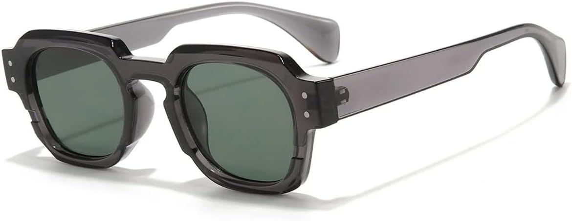 

Популярные трендовые женские квадратные солнцезащитные очки, мужские винтажные очки с прозрачными линзами, оправой на заклепках, в стиле панк, с защитой от УФ-излучения UV400 UATXTAU, Grey