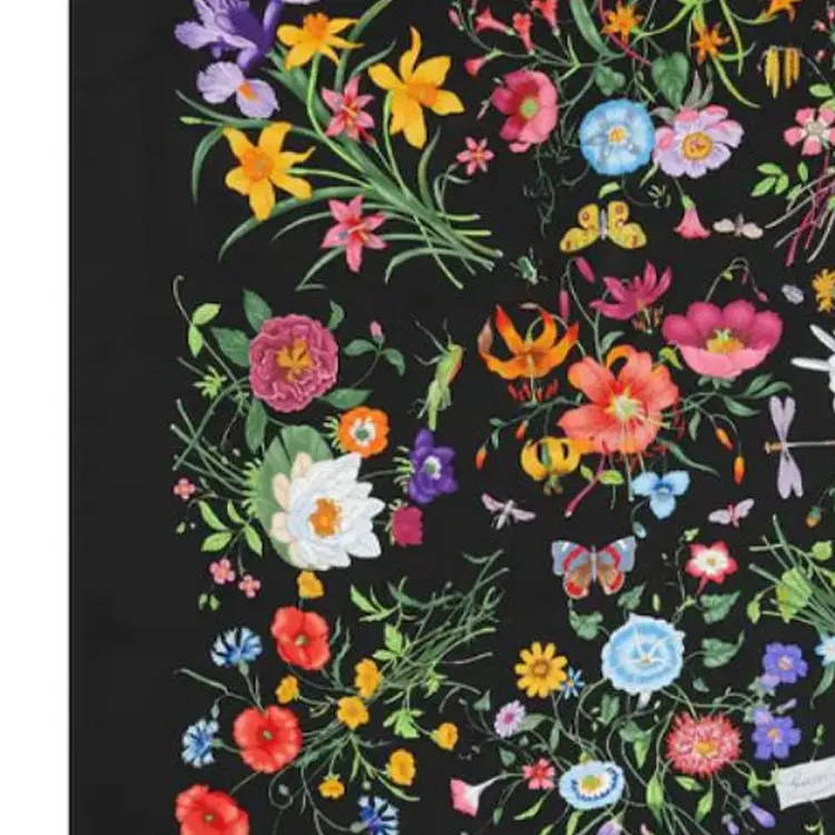 GUCCI Шёлковый кашемировый платок с цветочным принтом, Black — фото 3