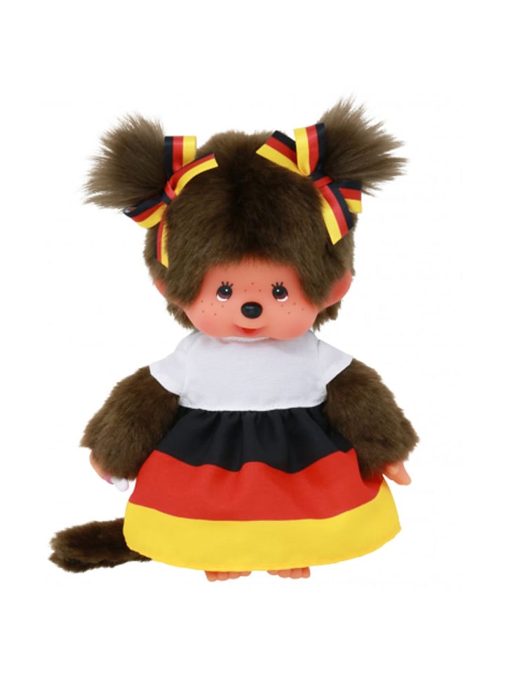 

Девочка в немецком платье | Кукла Monchhichi 20 см | две косички