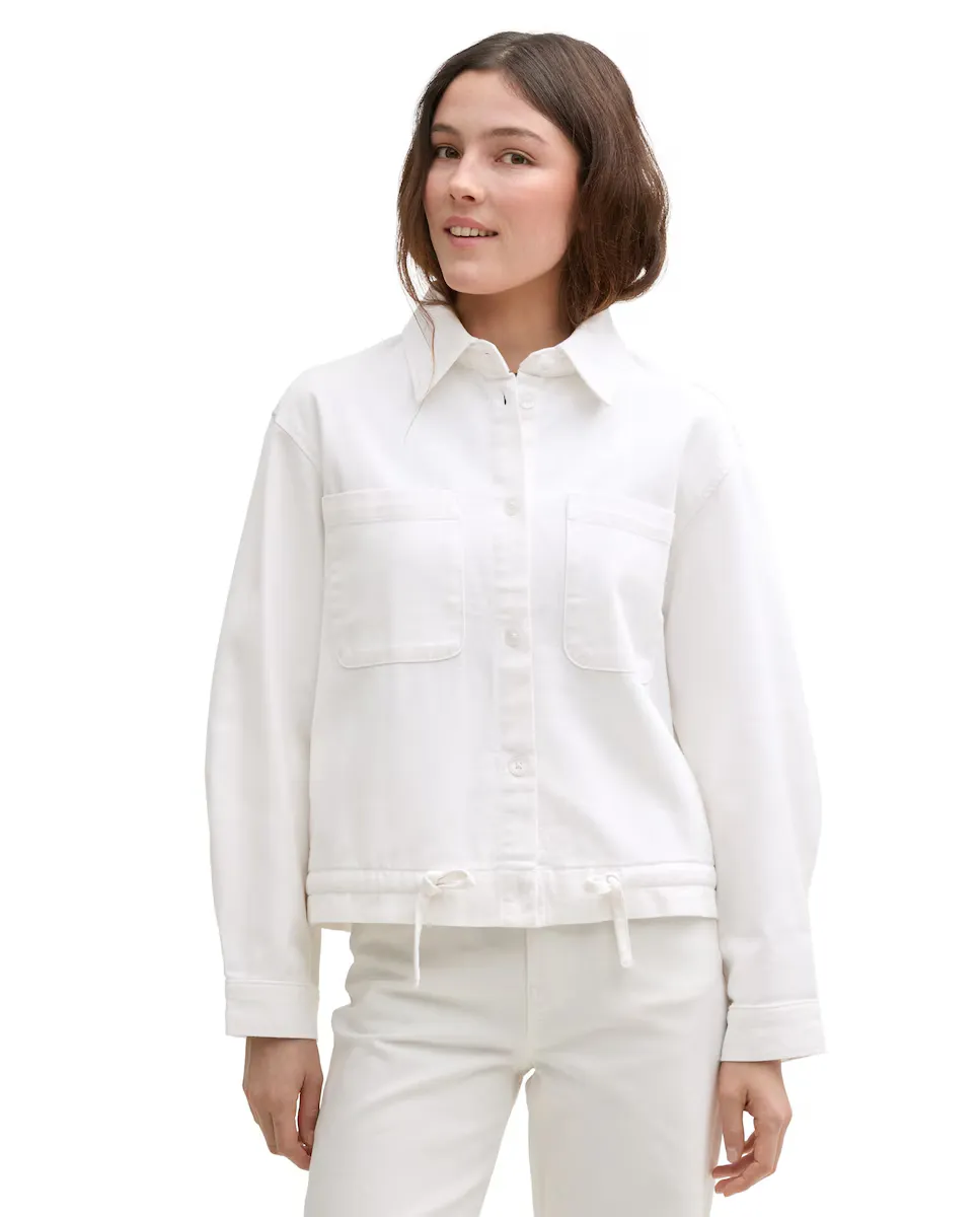 

Женская джинсовая куртка с накладными карманами и воротником-стойкой Tom Tailor, белый