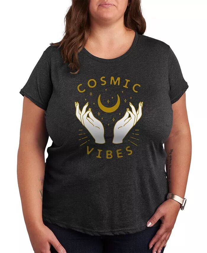 

Трендовая футболка размера плюс с графическим принтом Cosmic Vibes Hybrid Apparel, серый