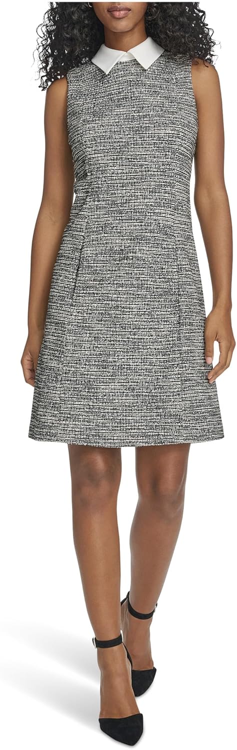 

Женское платье Calvin Klein из твида без рукавов с воротником и длиной до колена, Black Cream
