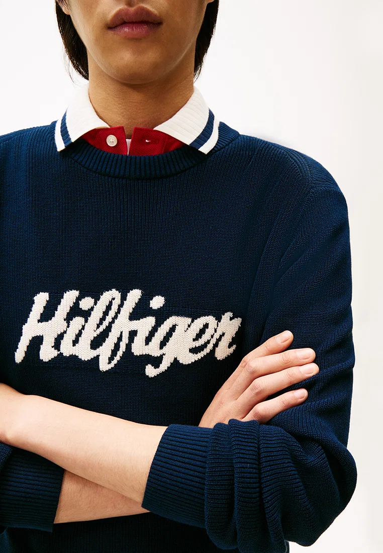 Свитер с логотипом Script, TH Mainline Tommy Hilfiger, темно-синий — фото 3