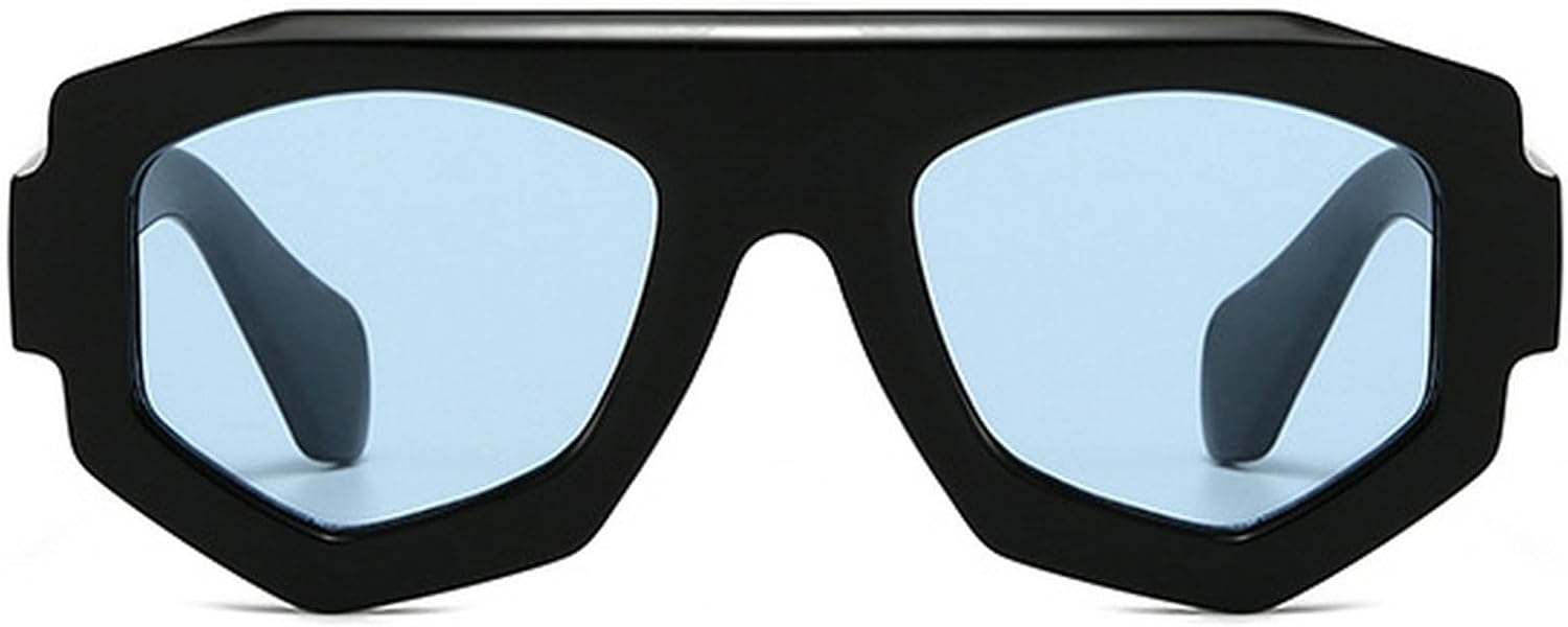 

Ретро-солнцезащитные очки в стиле 70-х для женщин и мужчин, винтажные, модные, массивные, шестиугольные, модель 2025, большие, синие, с защитой от УФ-излучения UV400 mincl, Black Blue