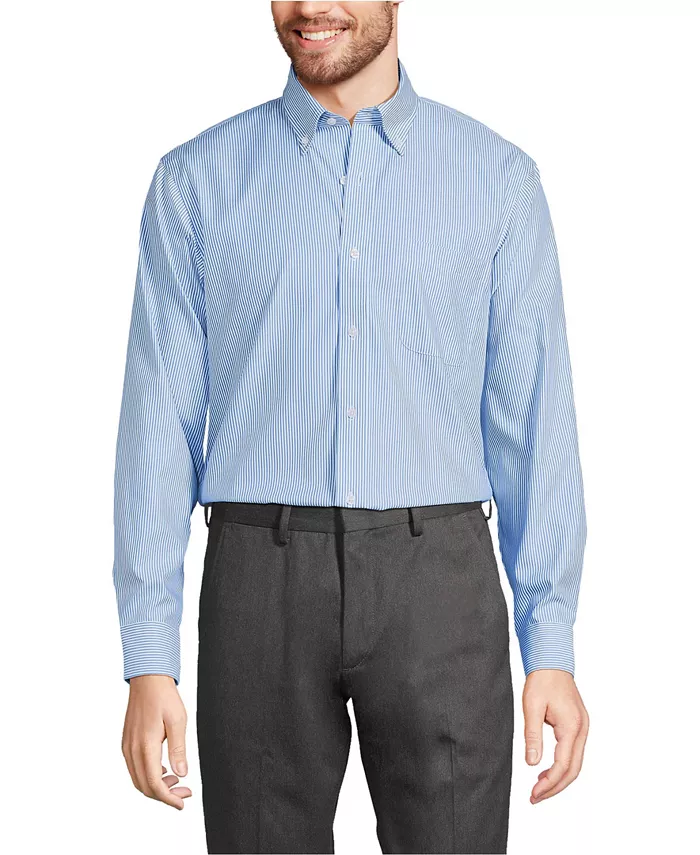 

Рубашка Big & Tall Traditional Fit с несминаемой тканью Supima Pinpoint и отложным воротником на пуговицах Lands' End, синий