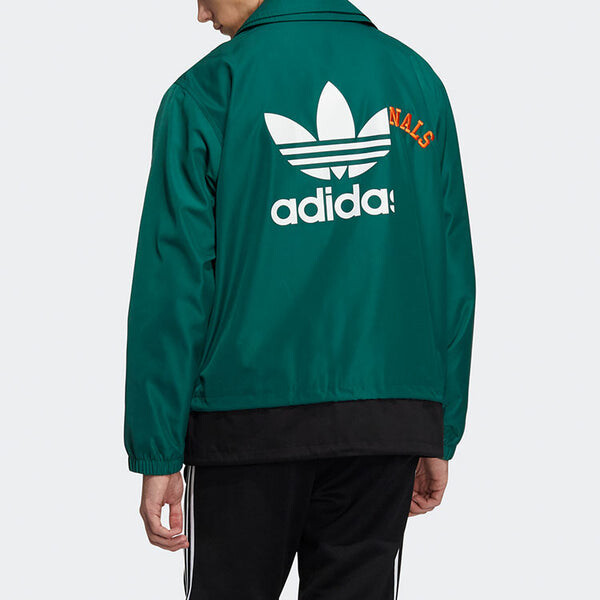 Куртка Men's adidas originals Mr Windbreaker Double Layer Lapel Polar Fleece logo Sports Jacket Forest Green, зеленый — фото 4