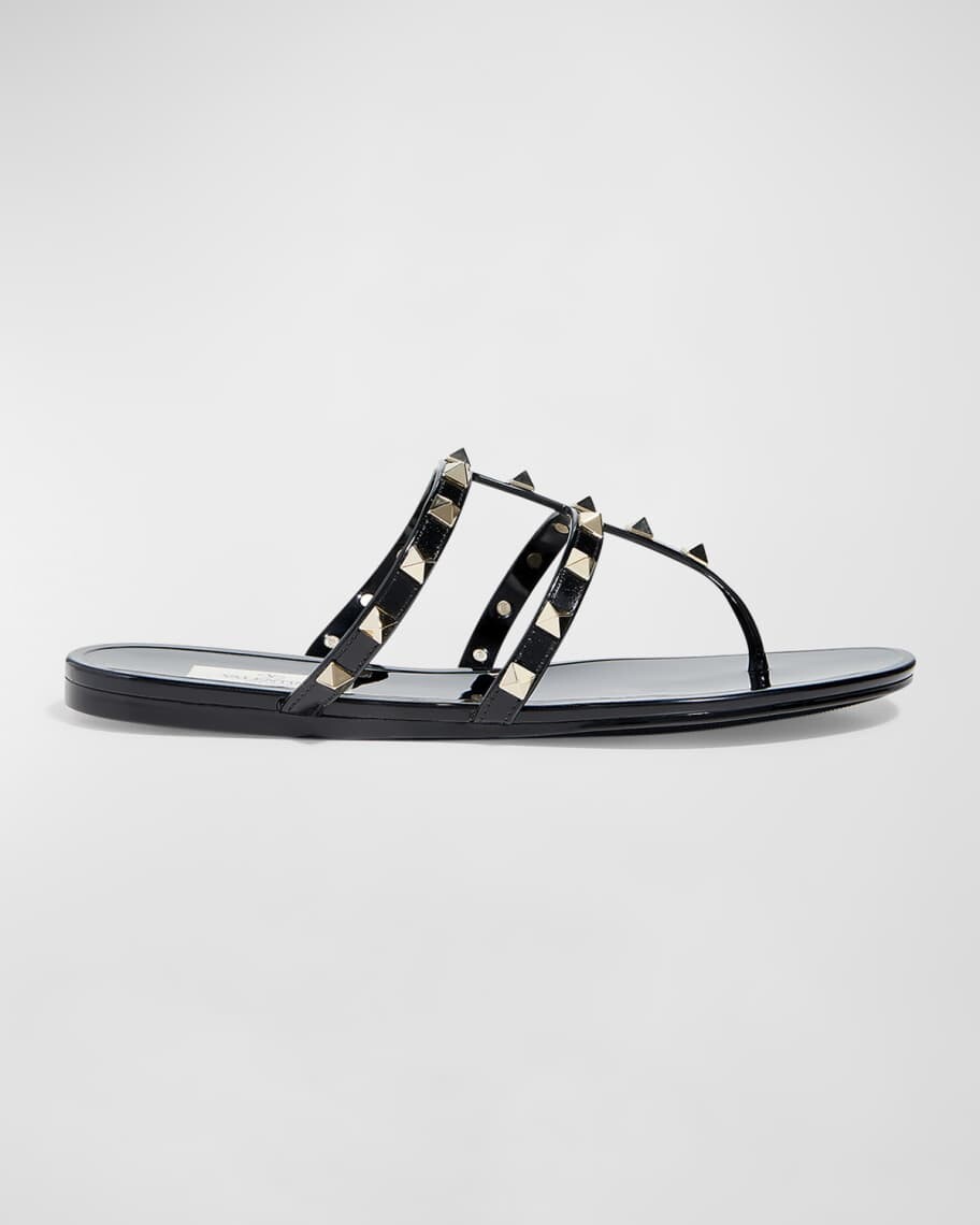 Сандалии Rockstud с Т-образным ремешком на плоской подошве Valentino Garavani