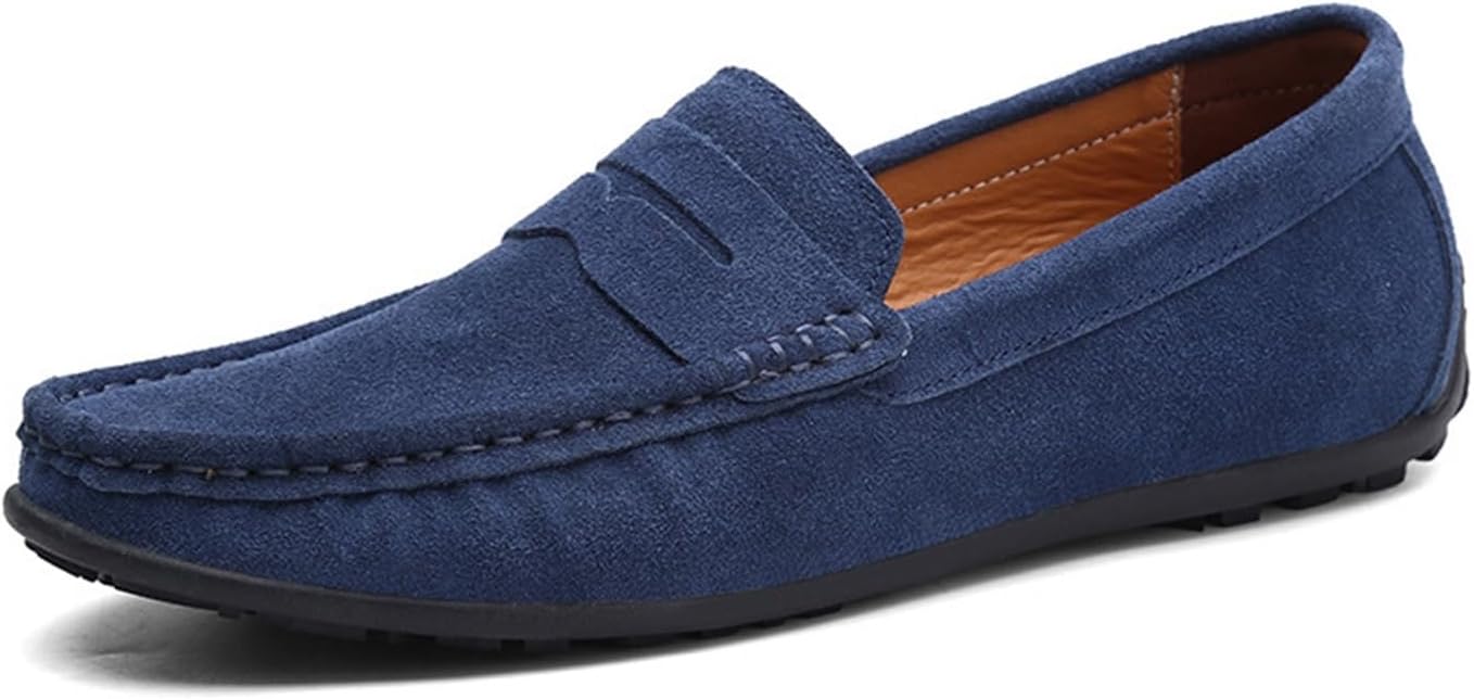 

Мужские модные пенни-лоферы из замши с кожей, слипоны, повседневные туфли на плоской подошве, обувь, модные легкие ходовые туфли для мужчин Generic, темно-синий