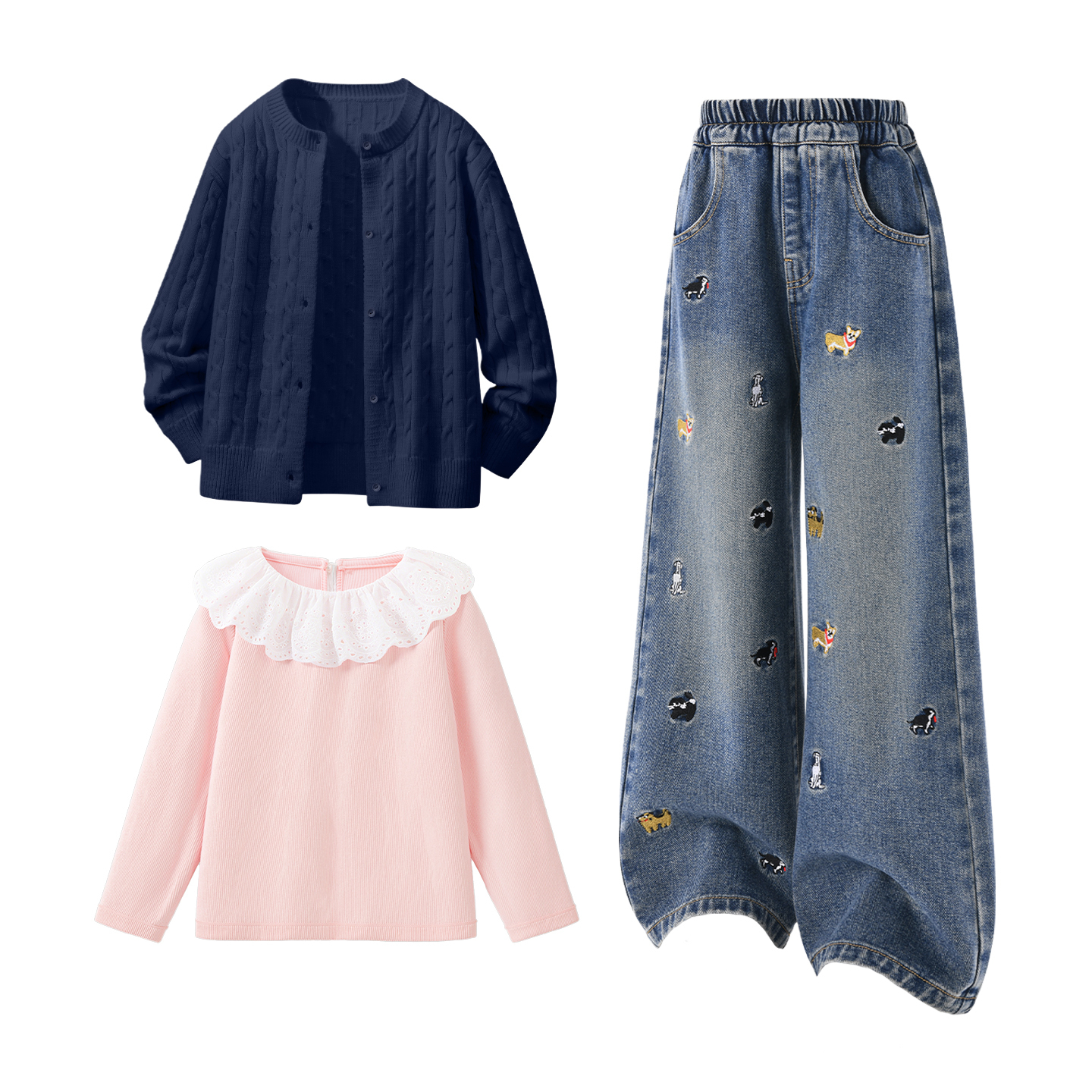 

Детская повседневная спортивная одежда Disney, Solid Color Navy Blue+Solid Color Denim Blue+Solid Color Baby Pink