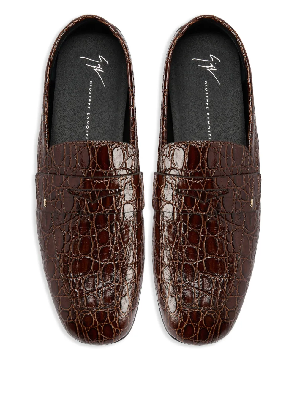 Лоферы с тиснением под крокодила Giuseppe Zanotti, коричневый — фото 4