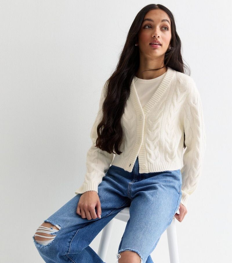 

Белый вязаный кардиган на пуговицах для девочек New Look, белый