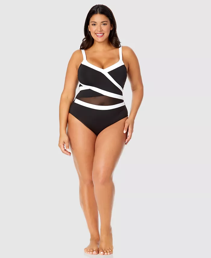 

Купальник цельный с сетчатой отделкой Plus Size Anne Cole, черный