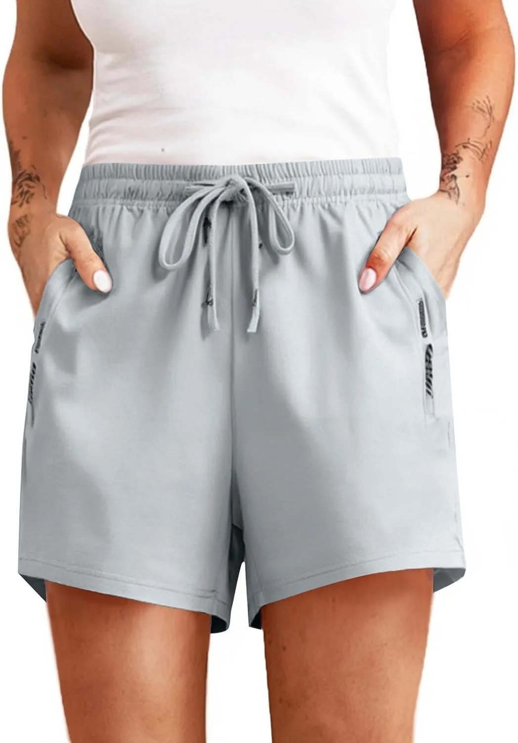 Летние шорты для женщин Athletic Lounge Pants быстросохнущие дышащие штаны с эластичным поясом-шнурком пляжные брюки Generic, светло-серый