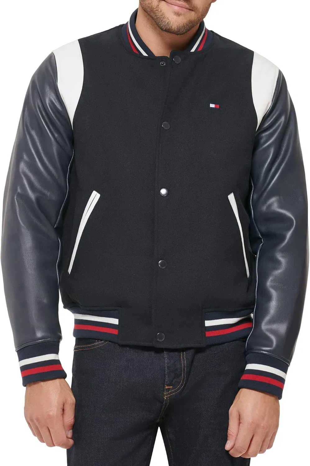 Мужская куртка-бомбер Tommy Hilfiger из комбинированной ткани в стиле Varsity