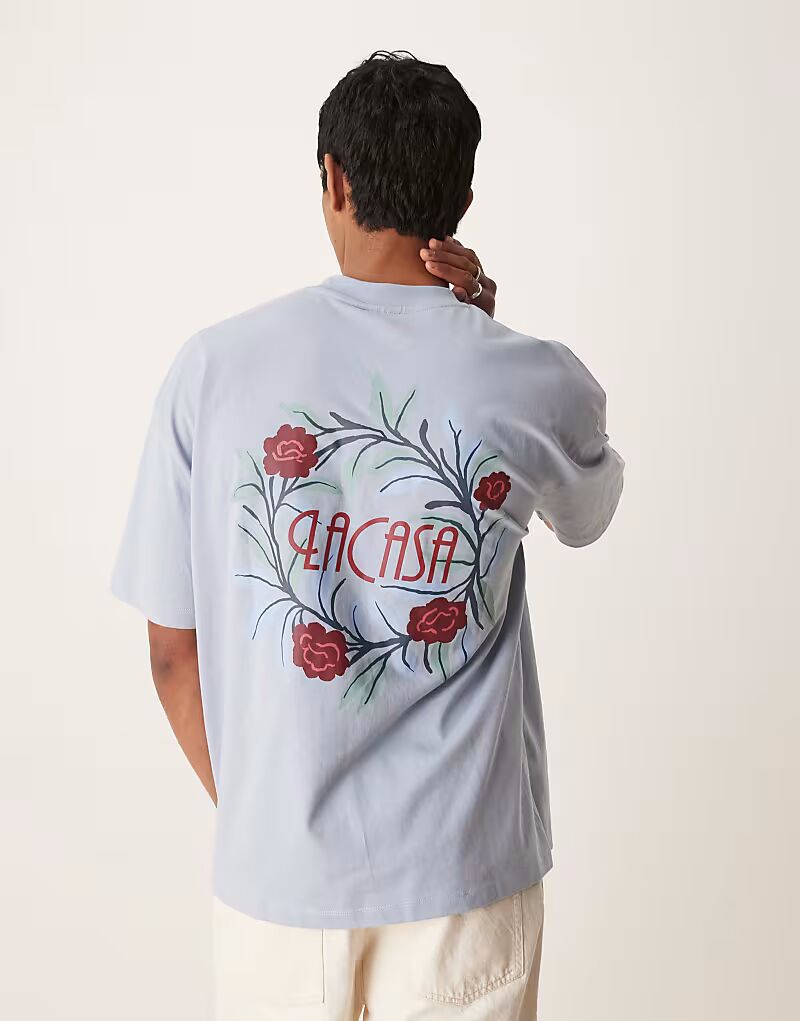 

Футболка свободного кроя с цветочным принтом светло-голубого цвета Asos Design, Синий, Футболка свободного кроя с цветочным принтом светло-голубого цвета Asos Design