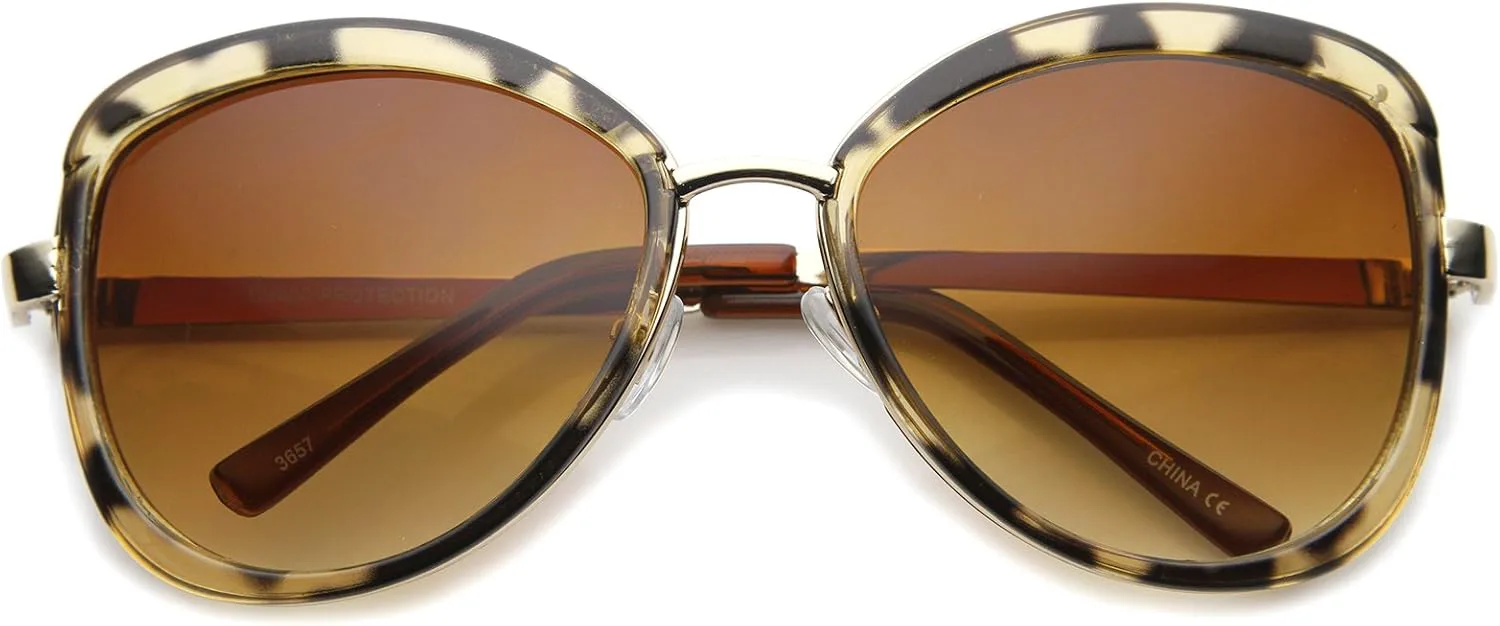 

Солнцезащитные очки zeroUV Glam Bow-Tie с металлическими дужками и градиентными тонированными линзами, увеличенного размера, 65 мм, Creme-tortoise-gold / Amber