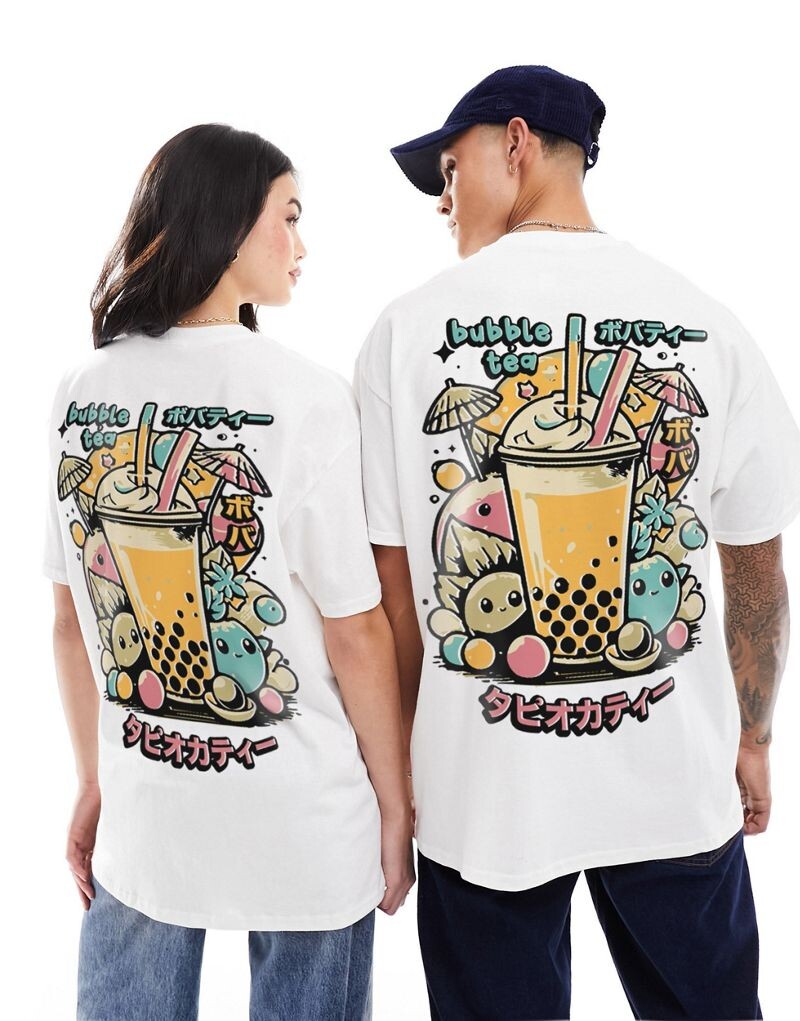 

Белая футболка с рисунком Bubble tea PRNT x ASOS