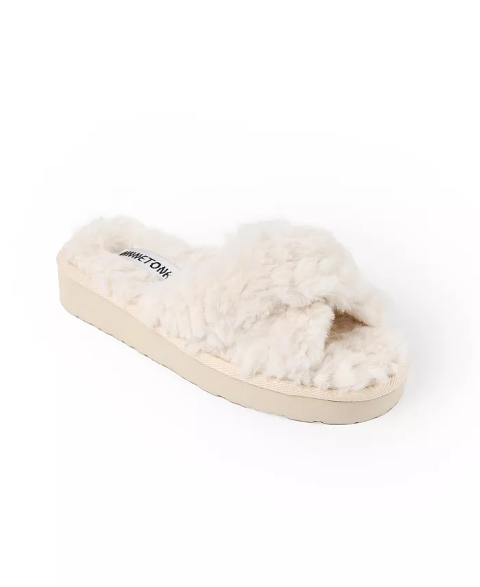Женские тапочки с перекрестными ремешками из искусственного меха Teddy Minnetonka, загар/бежевый