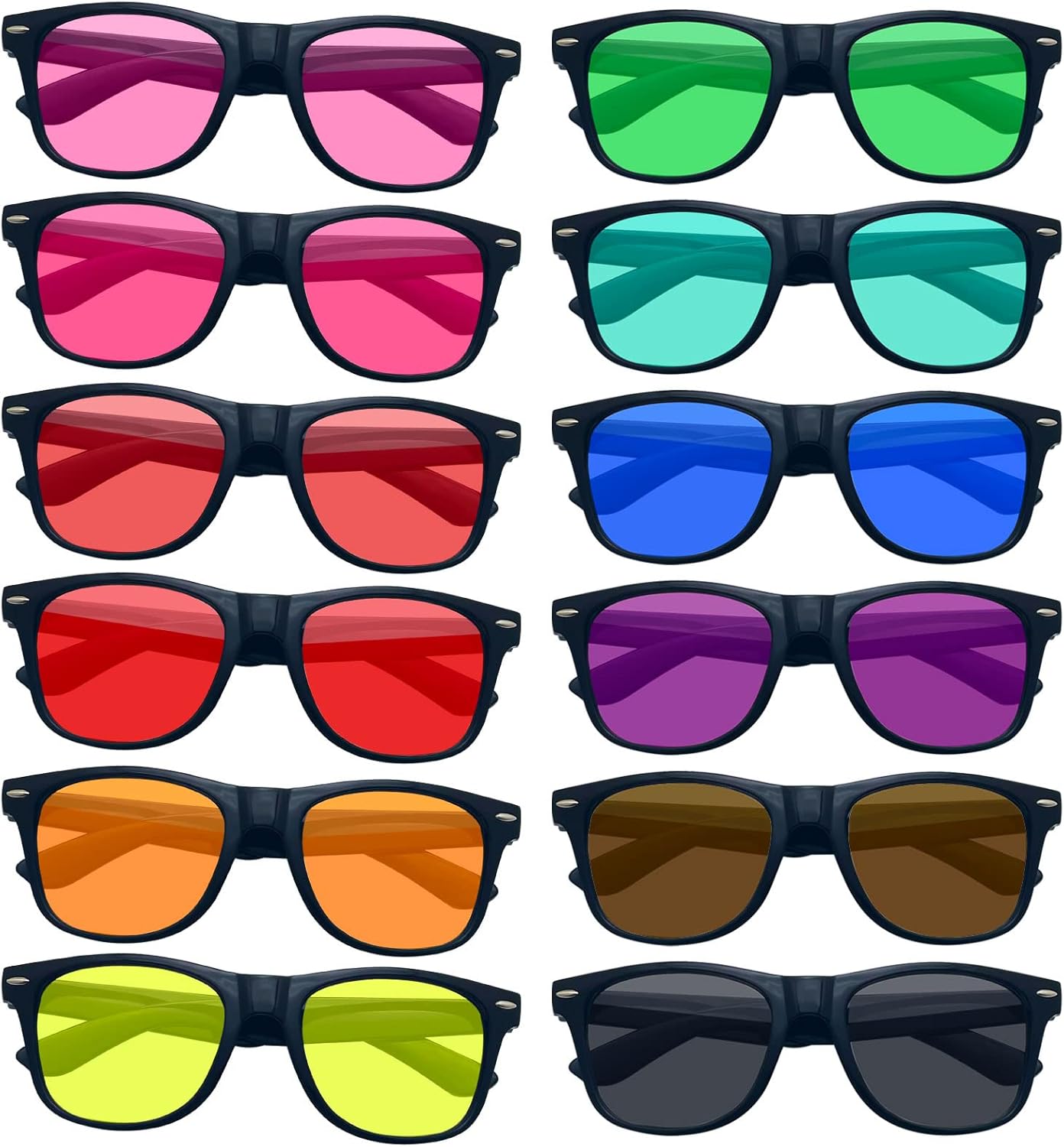 

SUNOVELTIES Набор из 12/24 неоновых солнцезащитных очков для вечеринок с зеркальными/желейными линзами, в оправе из рога, для мужчин и женщин, 12- Uv Tinted Lens/Black Frame