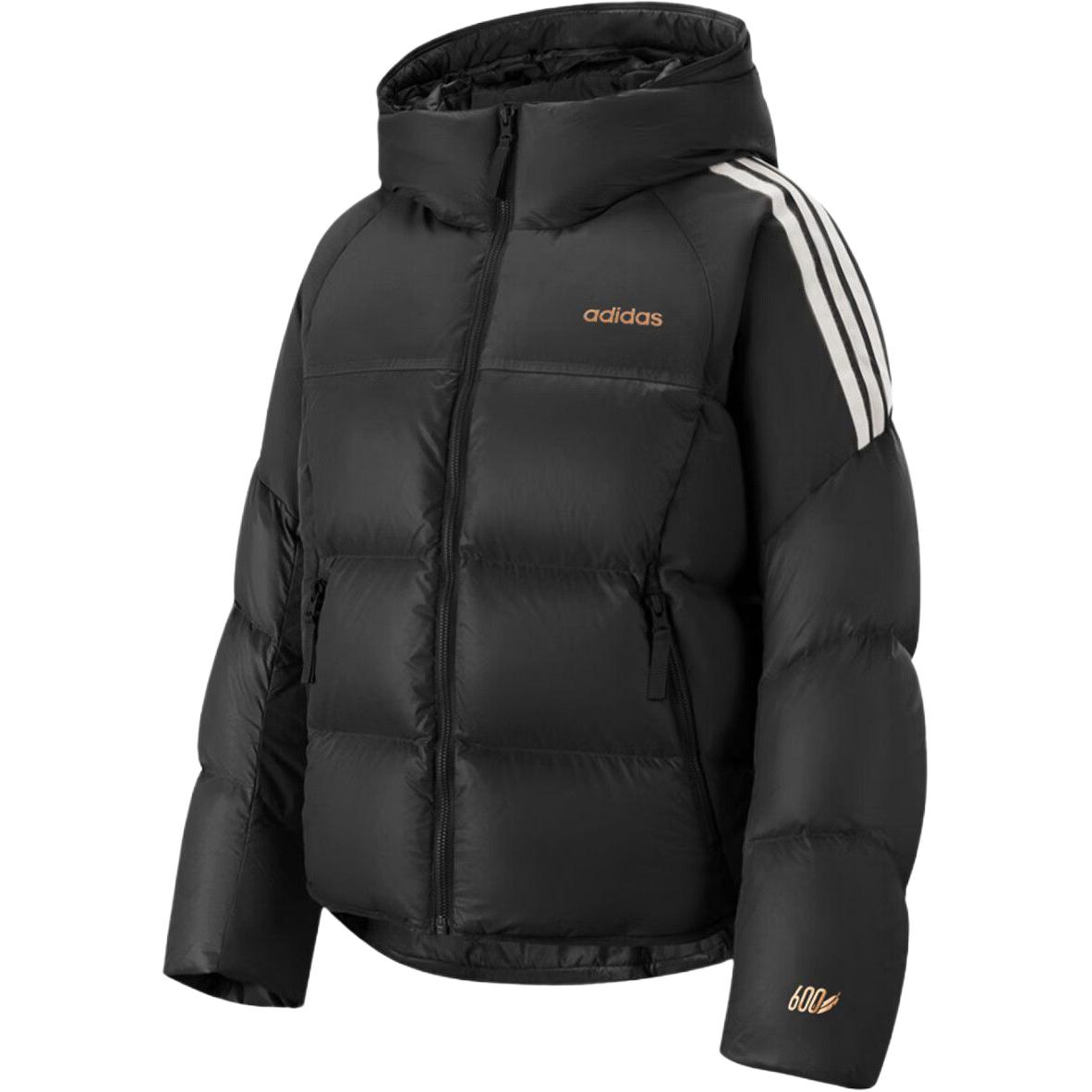 

Adidas Пуховая куртка женская черная с капюшоном, средней высоты