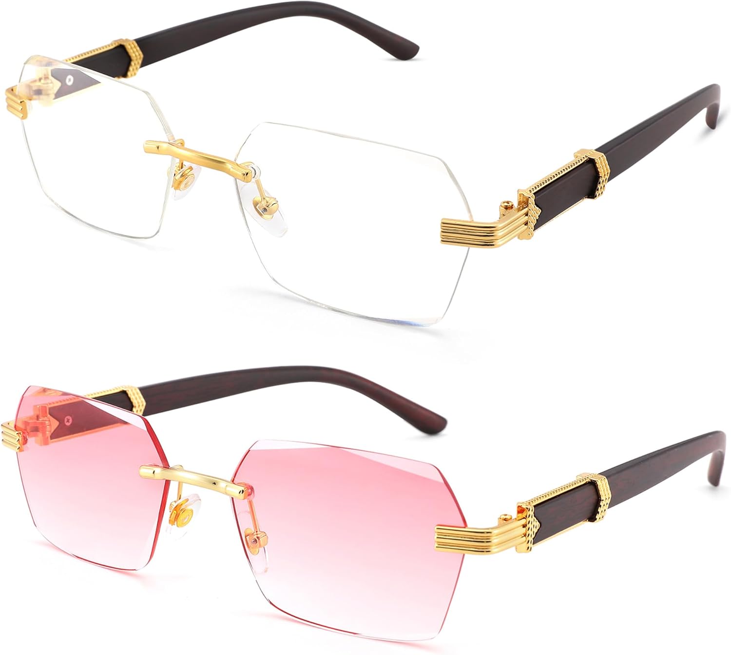 

Солнцезащитные очки Hycredi без оправы, прямоугольной формы, для мужчин и женщин, в стиле ретро, ​​без оправы, квадратной формы, солнцезащитные очки в стиле Y2k, тонированные очки, B8 * 2 Pack (Clear + Pink)