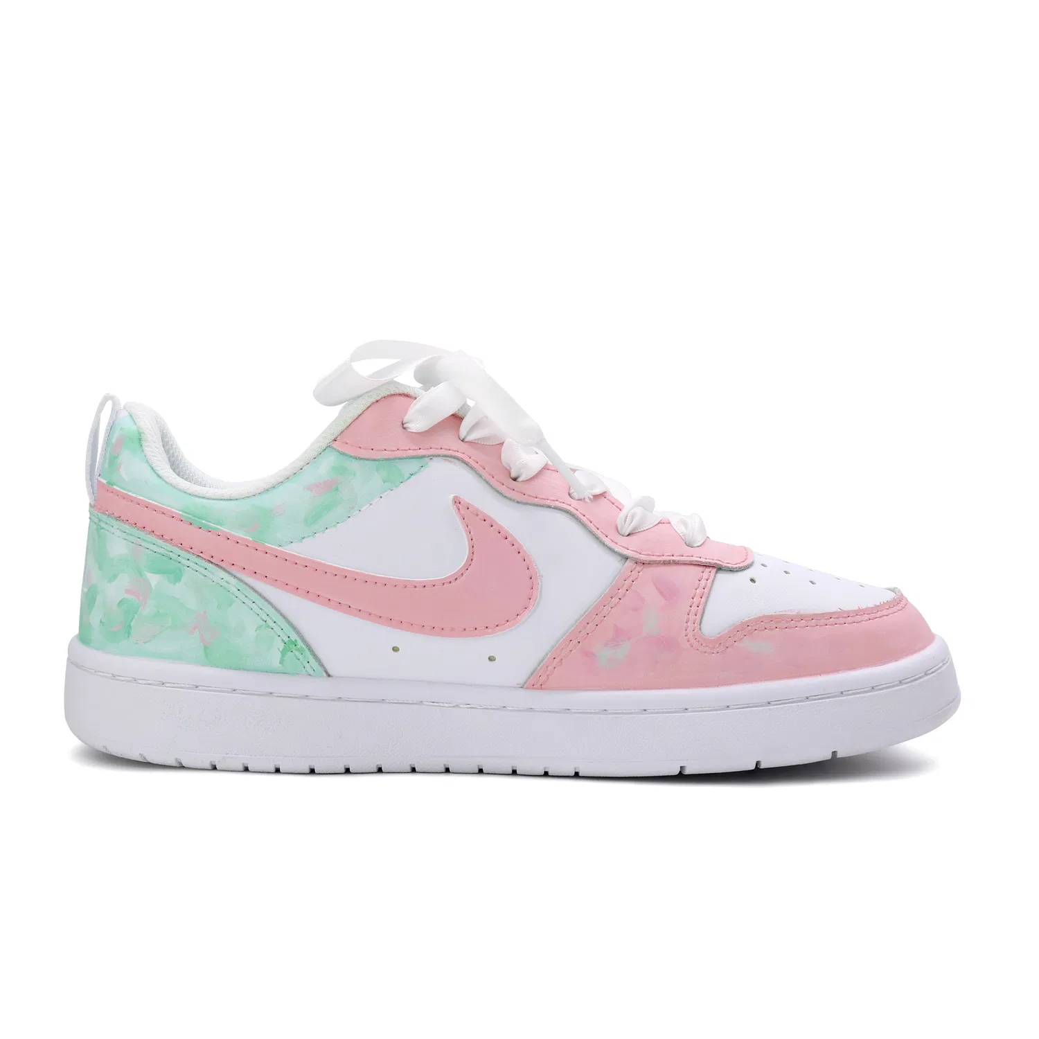 Кроссовки для скейтбординга Nike Court Borough Oil Painting Leather Low для подростков, розово-зеленые — фото 3