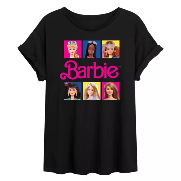 

Футболка оверсайз с портретами кукол для подростков Barbie, черный