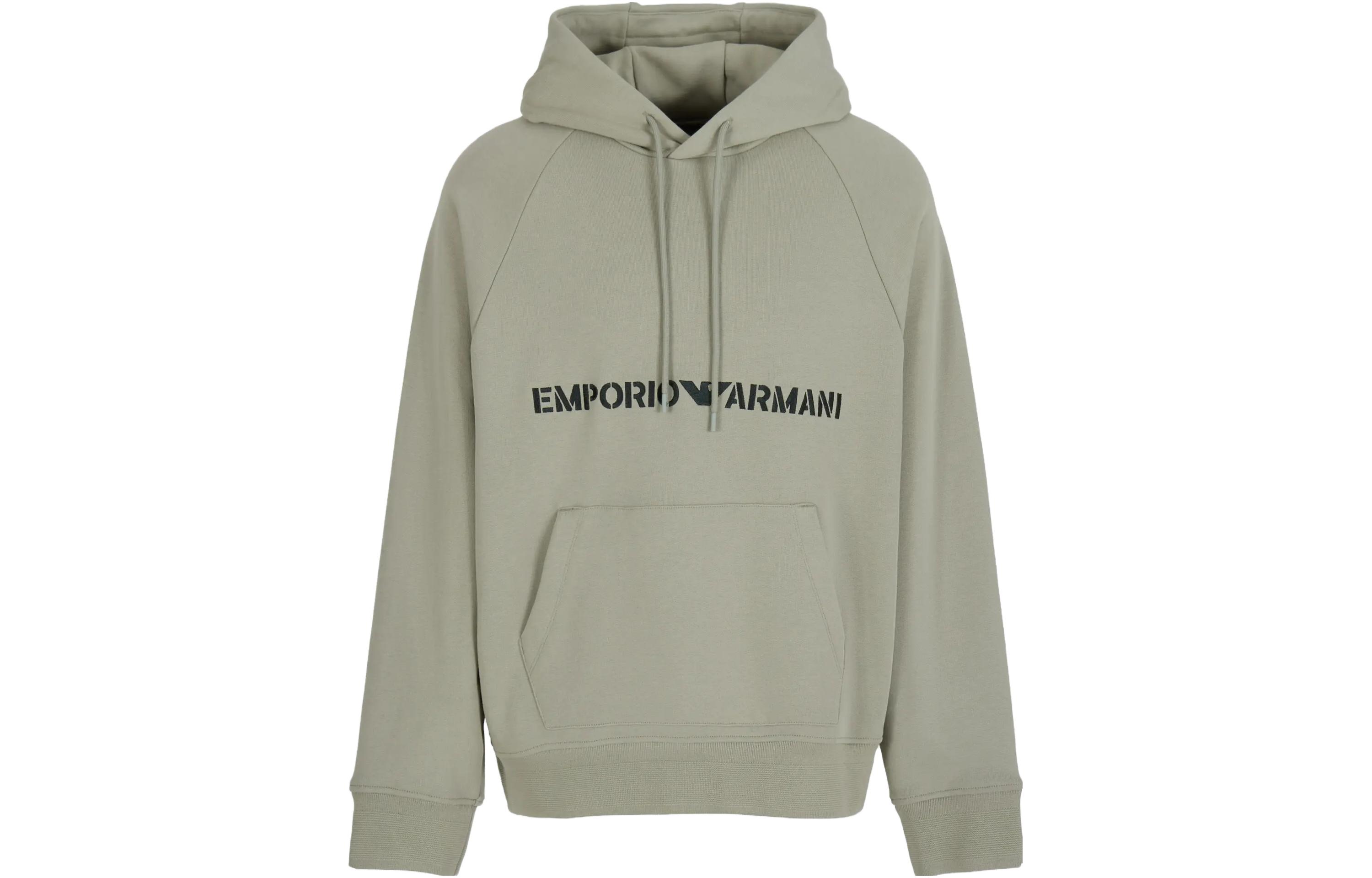 Хлопковая толстовка с вышитым логотипом EMPORIO ARMANI, зеленый — фото 3
