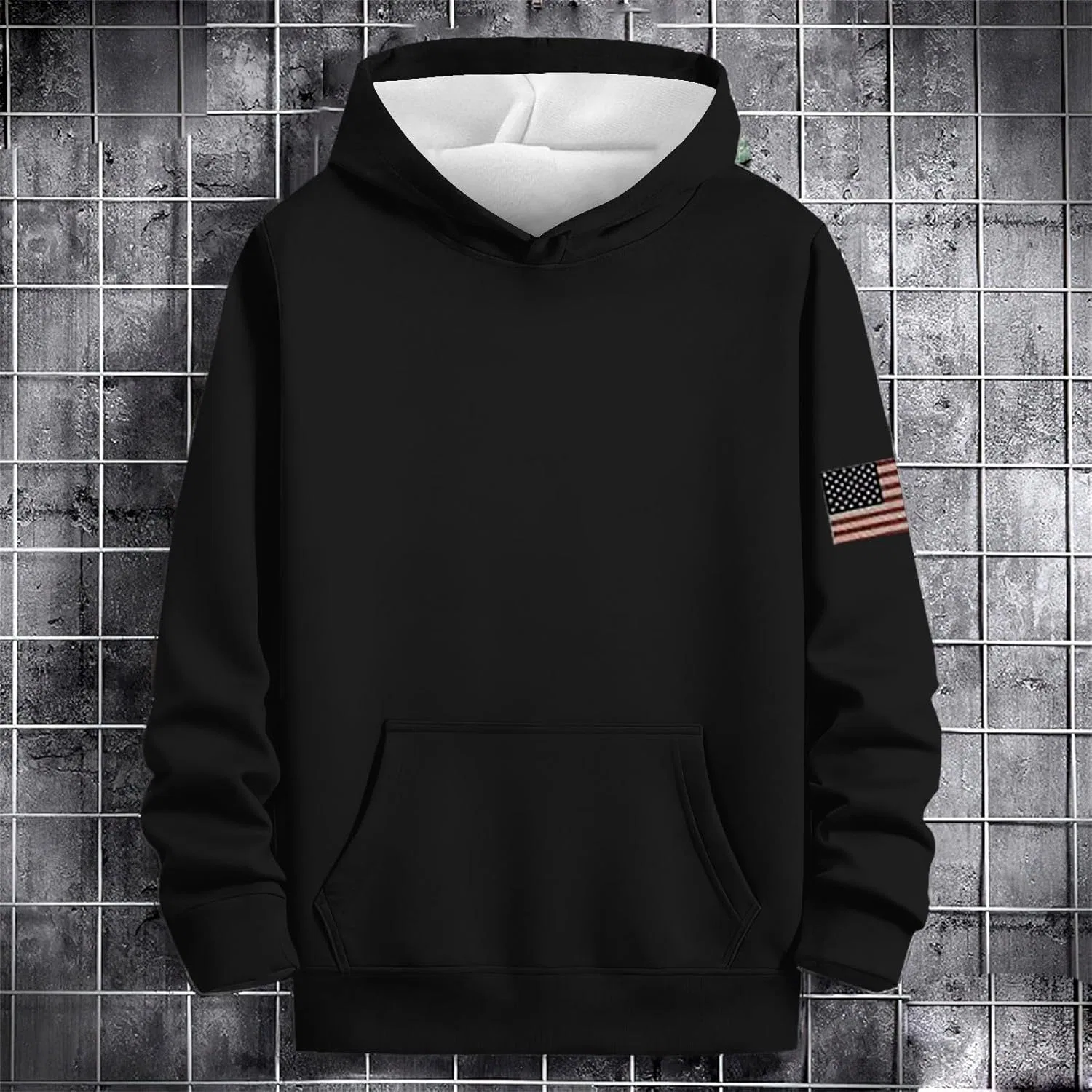 Худи мужское с принтом флага США, на молнии, с капюшоном, Black — фото 3