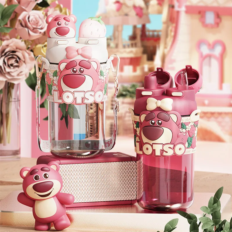 Спортивная бутылка Strawberry Bear Disney Lotso, 700 мл, два способа питья, подарочный набор, прозрачный/ершик — фото 4