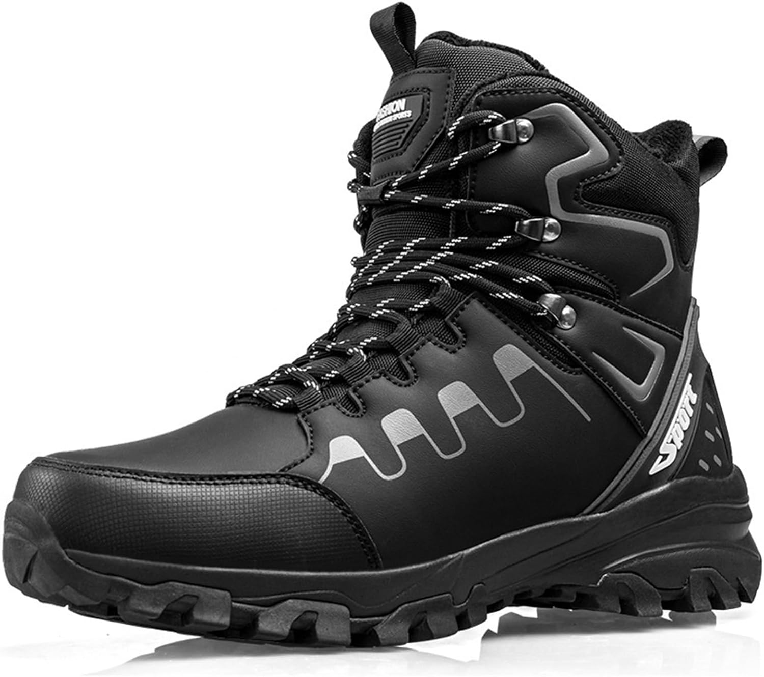 

Мужские зимние ботинки для снега, с боковой молнией, высокие кроссовки с плюшевой подкладкой, повседневные теплые ботильоны, противоскользящие и водонепроницаемые походные ботинки, туристические ботинки для мужчин Generic, черный