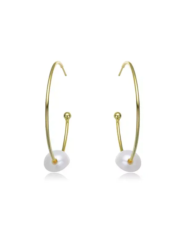 

Стильные круглые серьги-кольца из стерлингового серебра с покрытием из 14-каратного золота и настоящим пресноводным жемчугом Genevive, gold