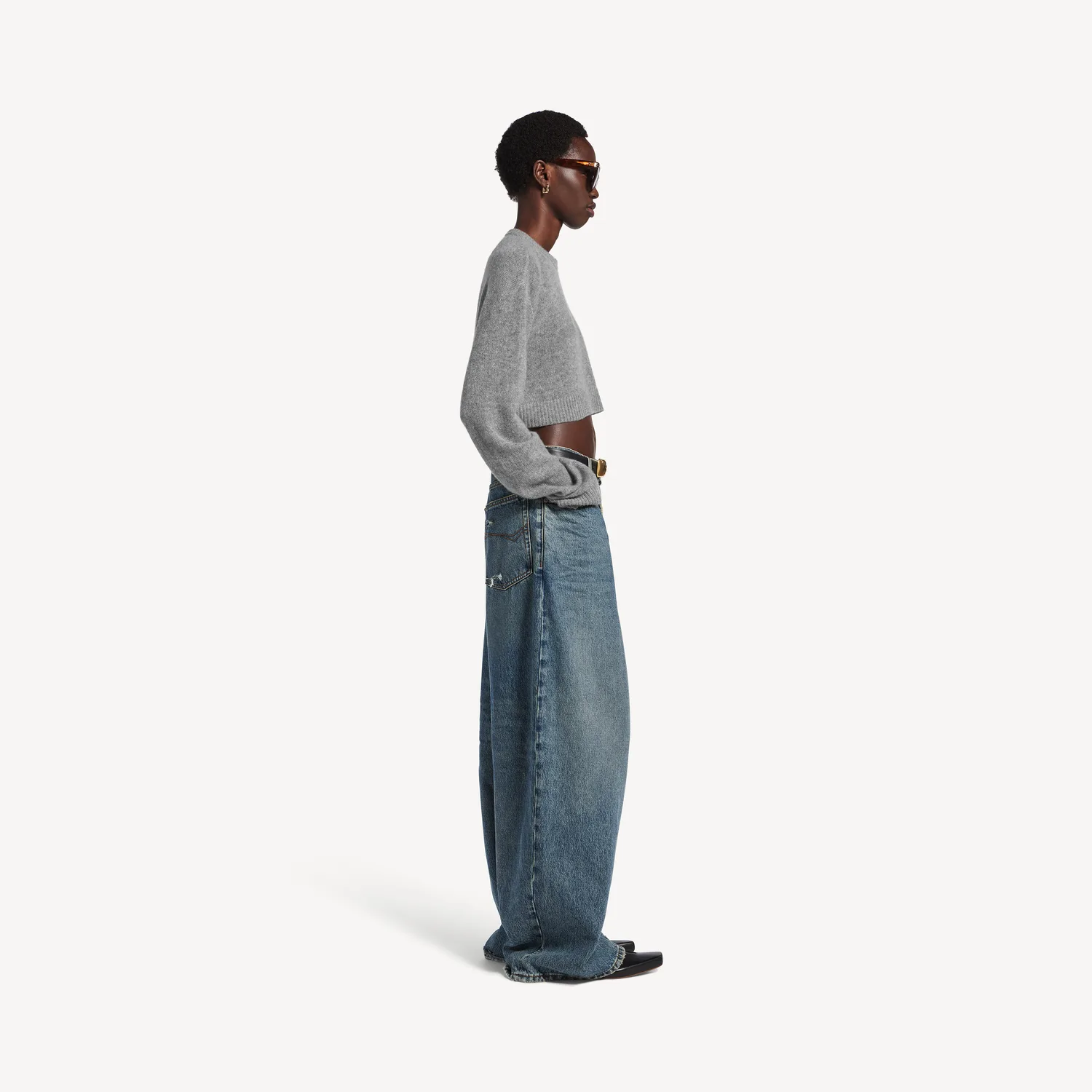 BALENCIAGA Женский укороченный свитшот серого меланжевого цвета — фото 3