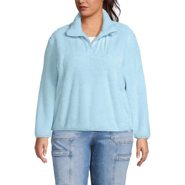 

Свитер большого размера из шерпы с полумолнией Lands' End, цвет subtle blue