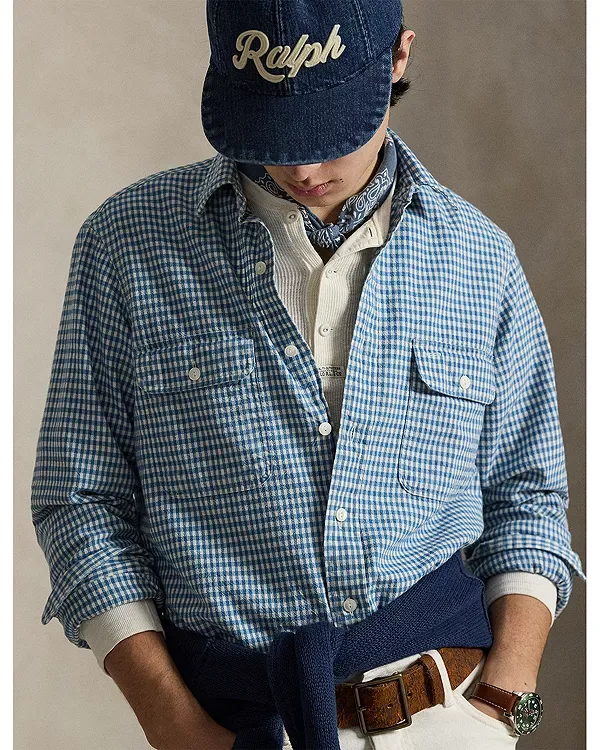 Классическая рабочая рубашка оксфорд, окрашенная индиго. Polo Ralph Lauren, Blue/Cream — фото 4