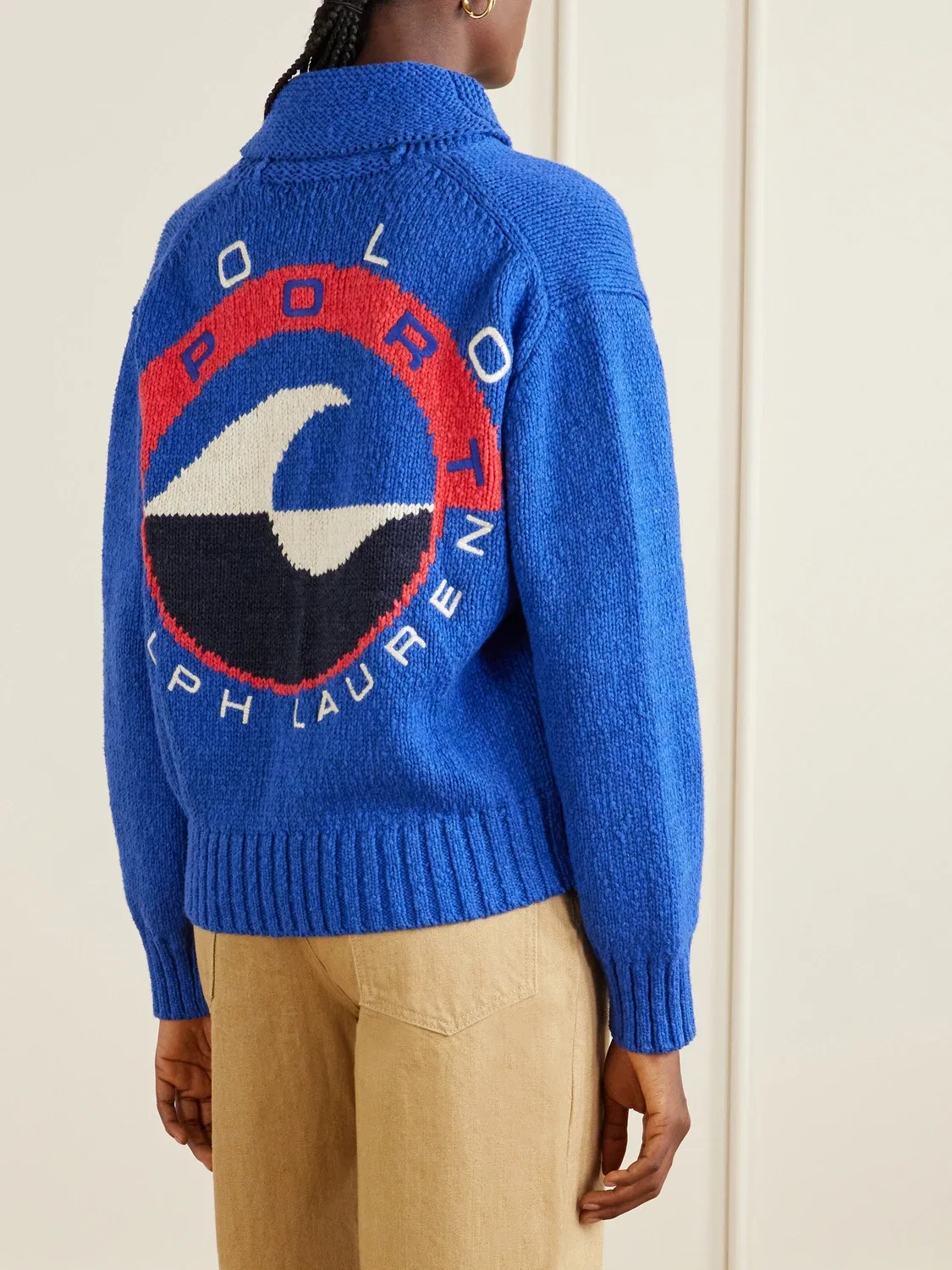 Вязаный хлопковый кардиган на молнии POLO RALPH LAUREN, синий — фото 3