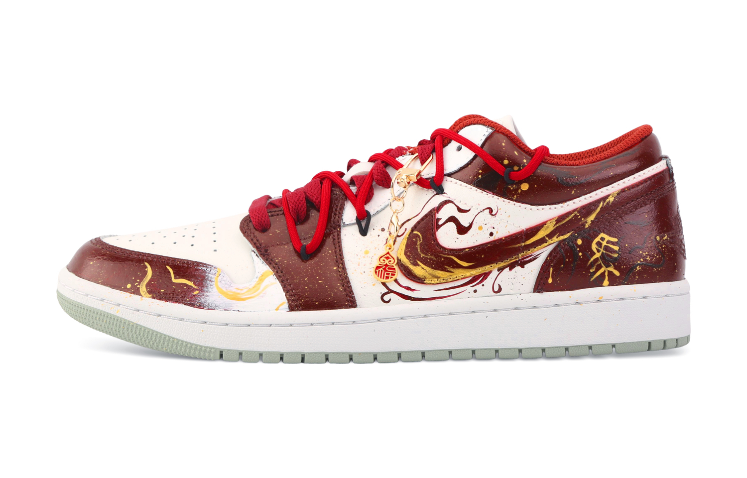 Jordan Кроссовки Air 1 Drippy Golden Horse Year, износостойкие, низкие, винтажные, мужские, красные — фото 3
